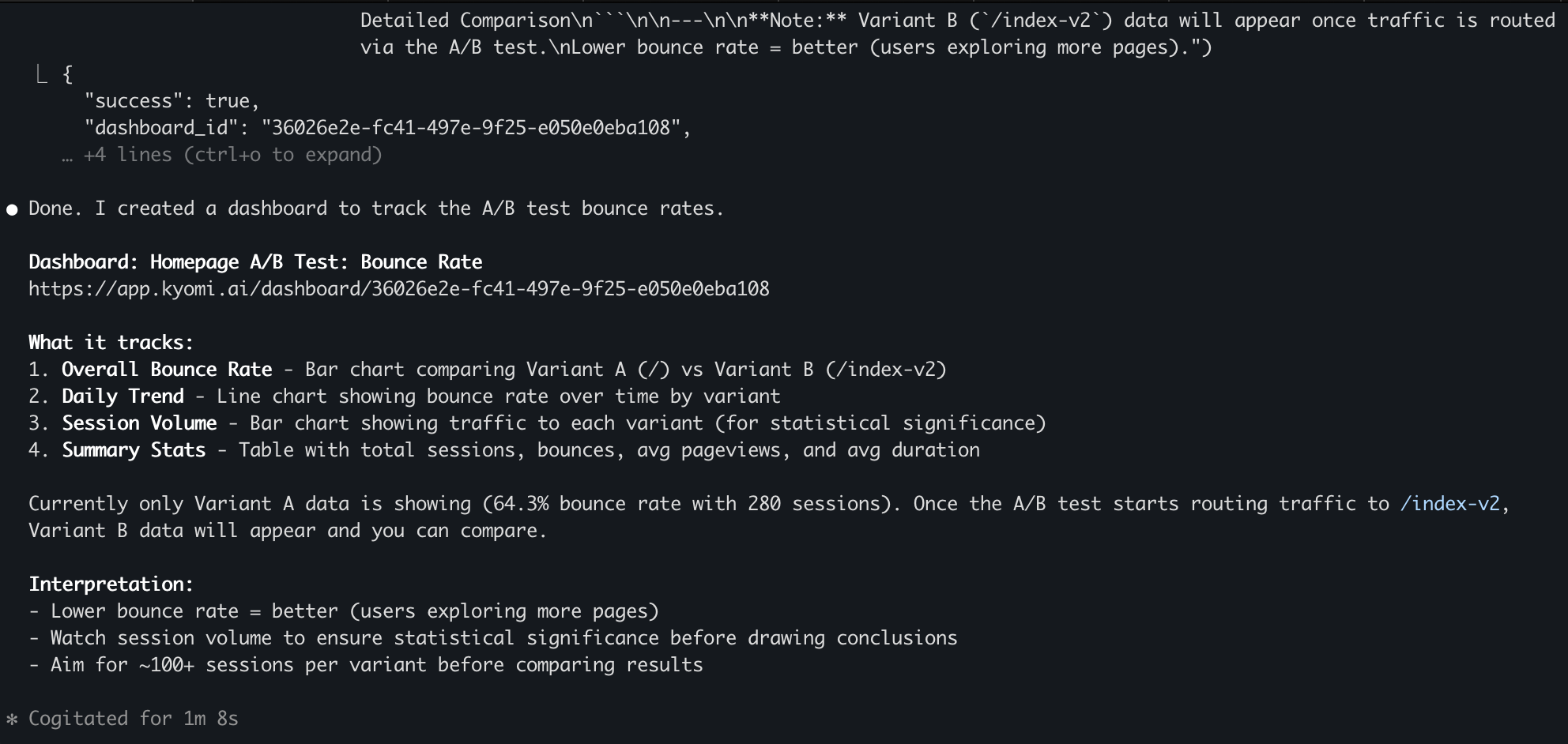 Creating a dashboard from Claude Code using Kyomi MCP integration
